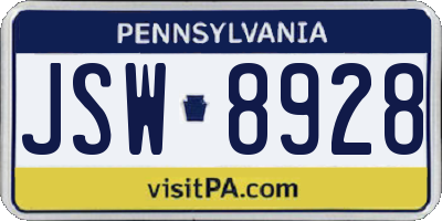 PA license plate JSW8928