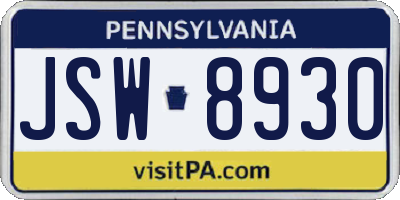 PA license plate JSW8930