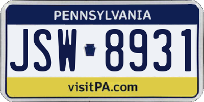 PA license plate JSW8931