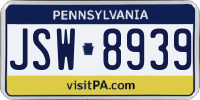PA license plate JSW8939