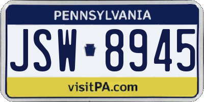 PA license plate JSW8945
