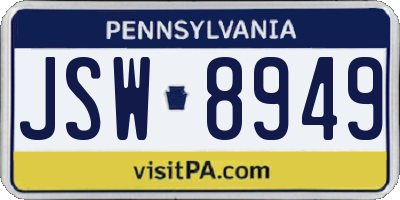 PA license plate JSW8949