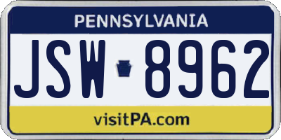 PA license plate JSW8962