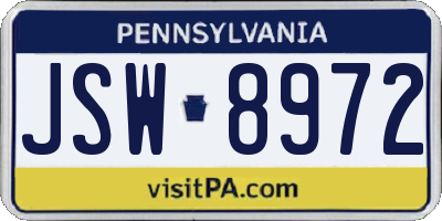PA license plate JSW8972