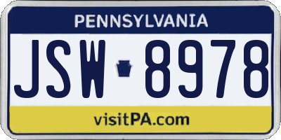 PA license plate JSW8978
