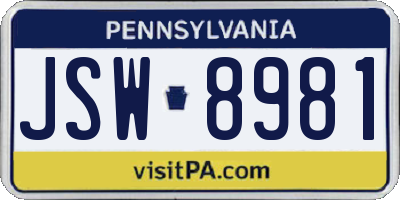 PA license plate JSW8981