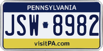 PA license plate JSW8982