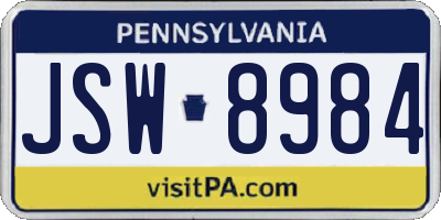 PA license plate JSW8984