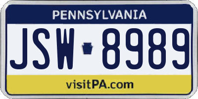 PA license plate JSW8989