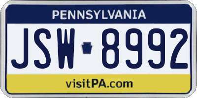 PA license plate JSW8992