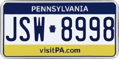 PA license plate JSW8998