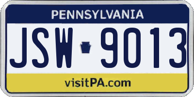 PA license plate JSW9013