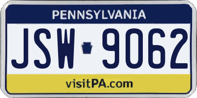 PA license plate JSW9062