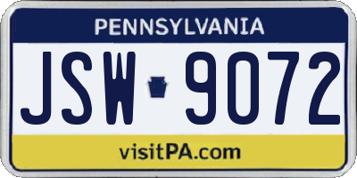 PA license plate JSW9072