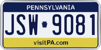 PA license plate JSW9081