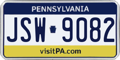 PA license plate JSW9082