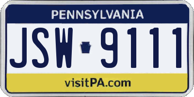 PA license plate JSW9111