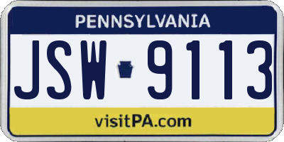 PA license plate JSW9113