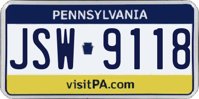 PA license plate JSW9118