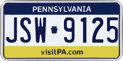 PA license plate JSW9125