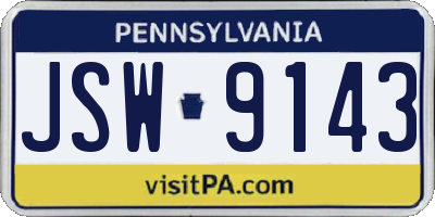 PA license plate JSW9143