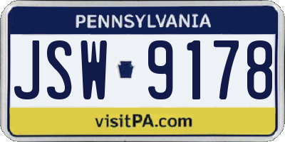 PA license plate JSW9178