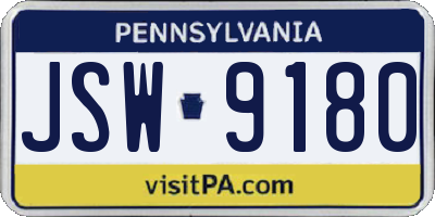 PA license plate JSW9180