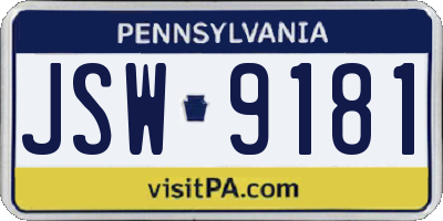 PA license plate JSW9181