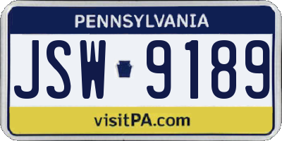 PA license plate JSW9189