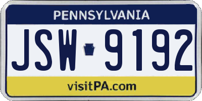 PA license plate JSW9192