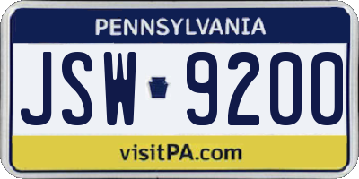 PA license plate JSW9200
