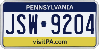PA license plate JSW9204