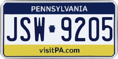 PA license plate JSW9205