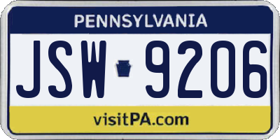PA license plate JSW9206