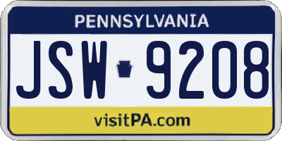 PA license plate JSW9208