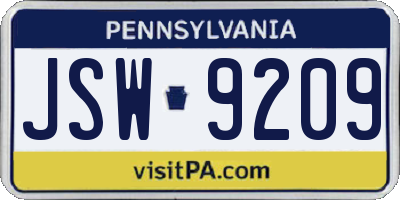 PA license plate JSW9209