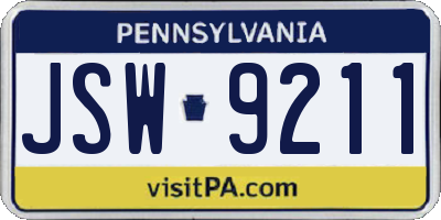 PA license plate JSW9211