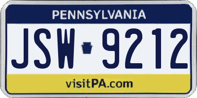 PA license plate JSW9212