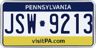 PA license plate JSW9213