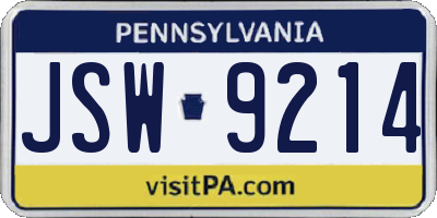 PA license plate JSW9214