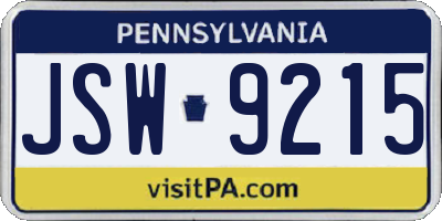 PA license plate JSW9215