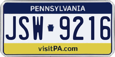 PA license plate JSW9216