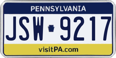 PA license plate JSW9217