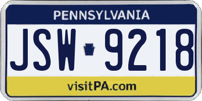 PA license plate JSW9218