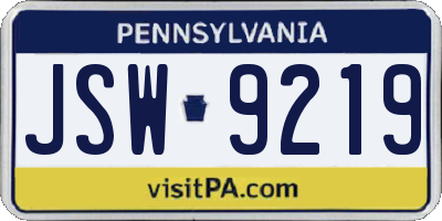 PA license plate JSW9219