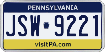 PA license plate JSW9221