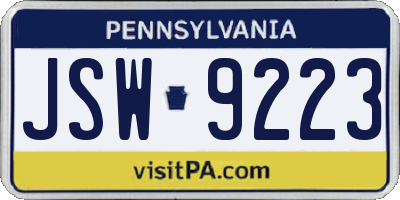 PA license plate JSW9223