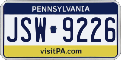 PA license plate JSW9226