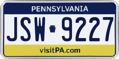 PA license plate JSW9227
