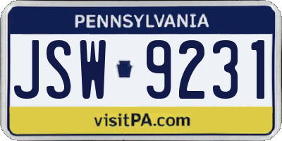 PA license plate JSW9231